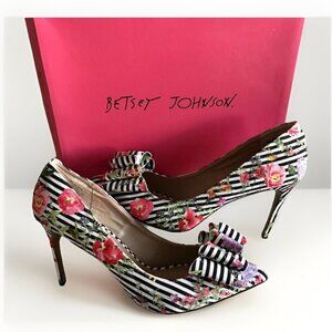 Betsey Johnson Black and Pink Floral Heels